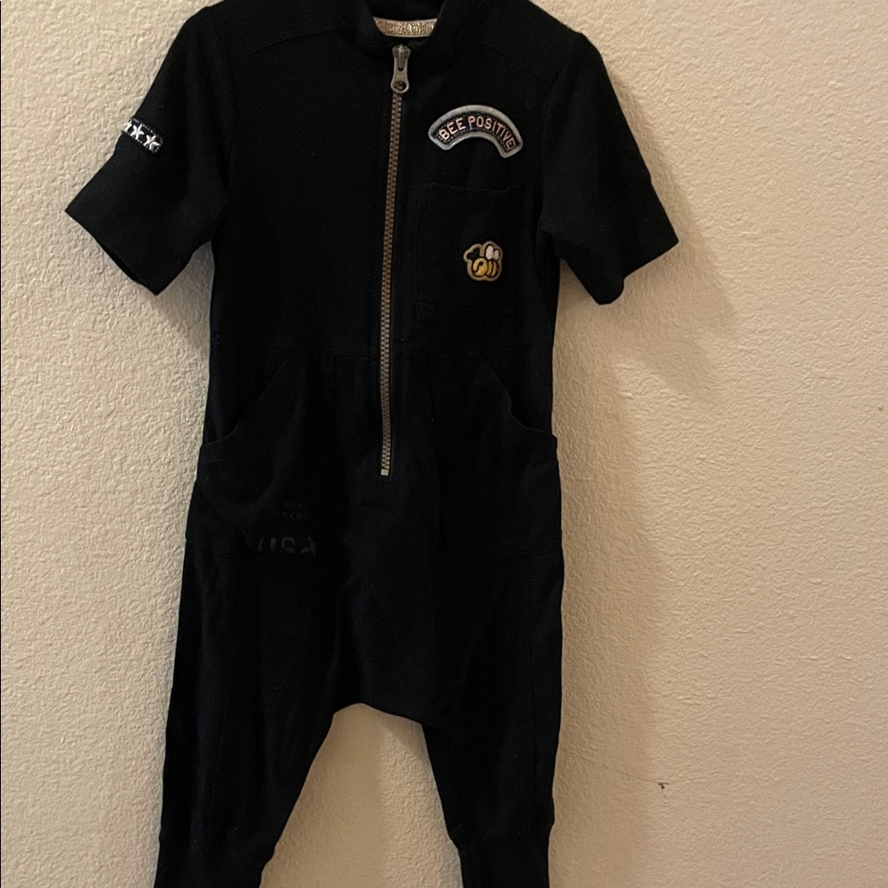 Black Kids Military Style One Piece with Bee Patch